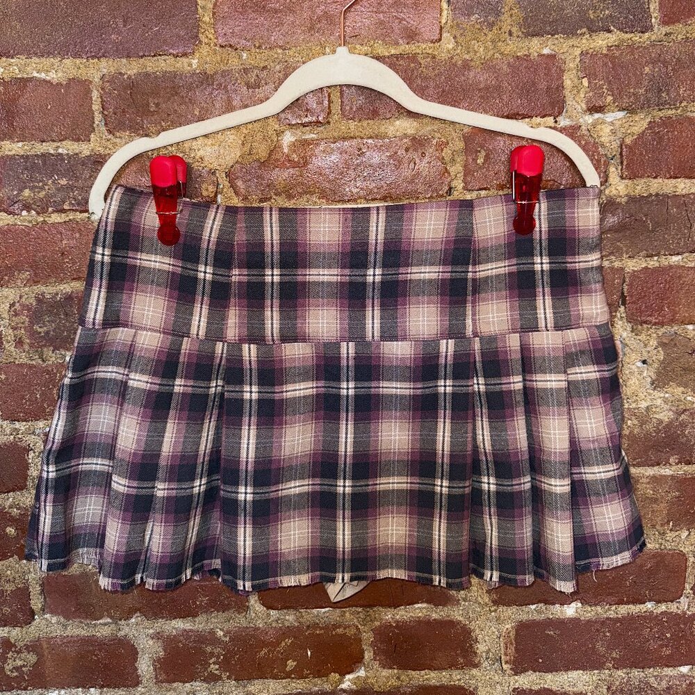 Pink & Brown Mid-Rise Plaid Skirt